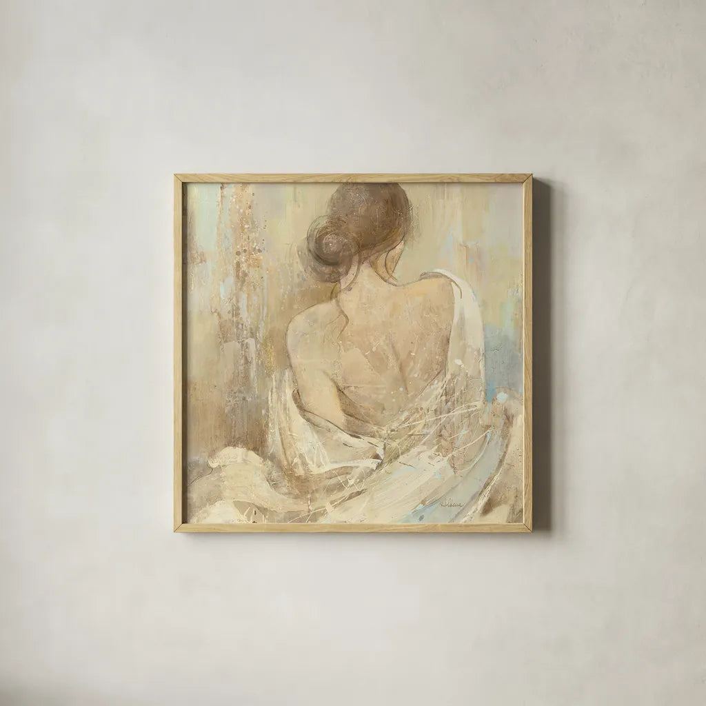 Abstract Figure Study I Crop by Albena Hristova. Shown in a natural wood glass frame for a timeless modern aesthetic. Available as an archival giclee rolled canvas, fine art paper, or poster print. SKU 20892a.