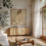 Abstract Figure Study I Crop by Albena Hristova. Shown in a natural wood frame in a cozy modern living room. Available as an archival giclee rolled canvas, fine art paper, or poster print. SKU 20892a.