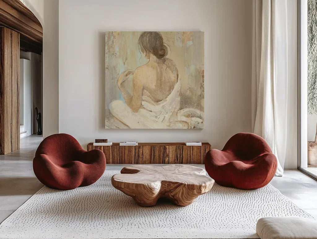 Abstract Figure Study II Crop by Albena Hristova. Shown as extra-large giant wall art in a modern living room. Available as an archival giclee rolled canvas, fine art paper, or poster print. SKU 20893a.