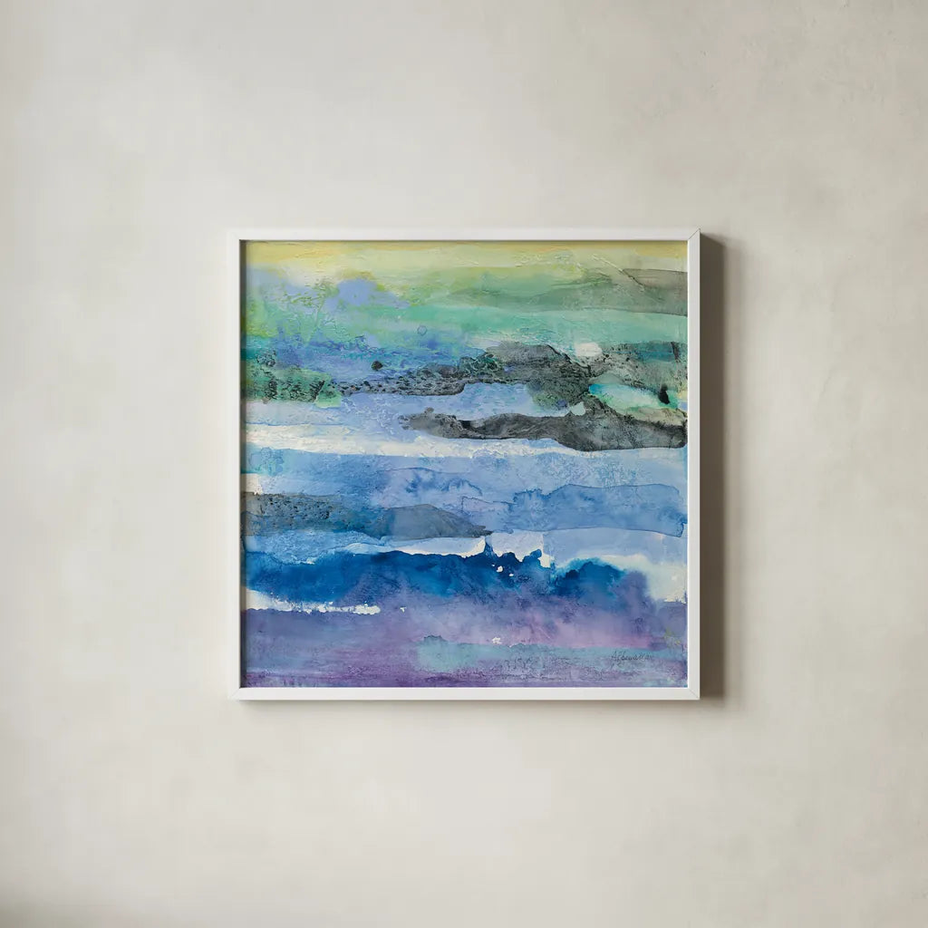 Abstract Layers I by Albena Hristova. Shown in a crisp white glass frame for a clean and minimalist style. Available as an archival giclee rolled canvas, fine art paper, or poster print. SKU 54822a.