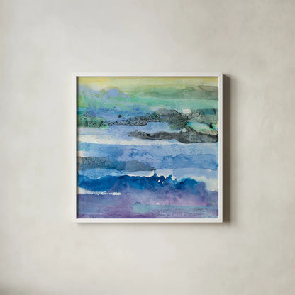 Abstract Layers I by Albena Hristova. Shown in a crisp white glass frame for a clean and minimalist style. Available as an archival giclee rolled canvas, fine art paper, or poster print. SKU 54822a.