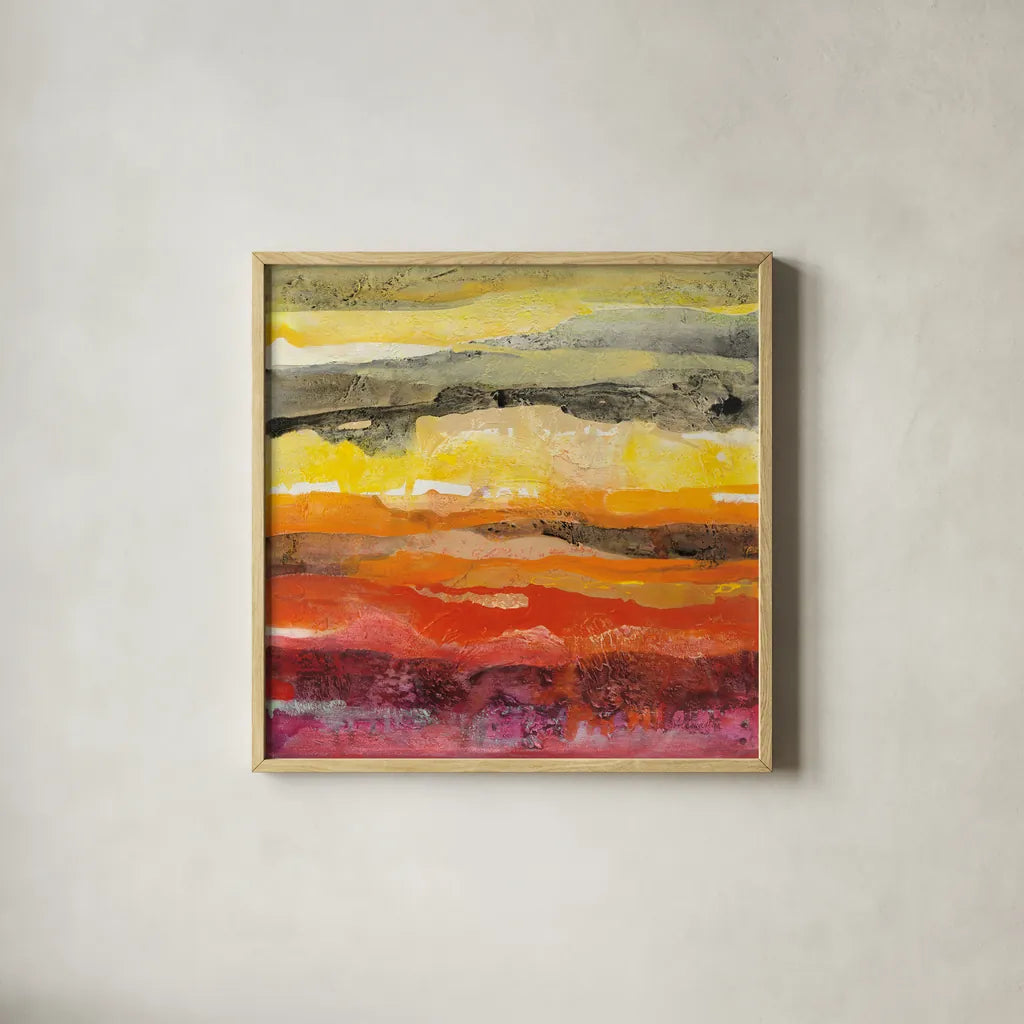 Abstract Layers II by Albena Hristova. Shown in a natural wood glass frame for a timeless modern aesthetic. Available as an archival giclee rolled canvas, fine art paper, or poster print. SKU 54823a.