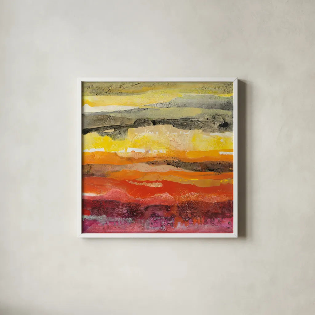 Abstract Layers II by Albena Hristova. Shown in a crisp white glass frame for a clean and minimalist style. Available as an archival giclee rolled canvas, fine art paper, or poster print. SKU 54823a.