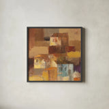 Abstract Tuscan Village II Crop by Albena Hristova. Shown in a sleek black glass frame for a contemporary gallery look. Available as an archival giclee rolled canvas, fine art paper, or poster print. SKU 26990a.