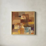 Abstract Tuscan Village II Crop by Albena Hristova. Shown in a natural wood glass frame for a timeless modern aesthetic. Available as an archival giclee rolled canvas, fine art paper, or poster print. SKU 26990a.
