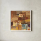 Abstract Tuscan Village II Crop by Albena Hristova. Shown in a crisp white glass frame for a clean and minimalist style. Available as an archival giclee rolled canvas, fine art paper, or poster print. SKU 26990a.
