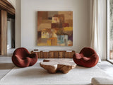 Abstract Tuscan Village II Crop by Albena Hristova. Shown as extra-large giant wall art in a modern living room. Available as an archival giclee rolled canvas, fine art paper, or poster print. SKU 26990a.