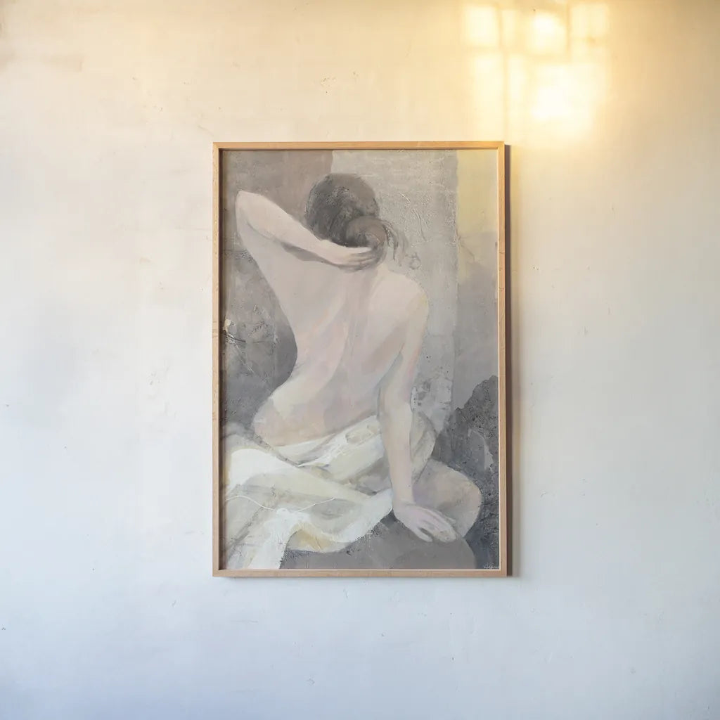 After the Bath I Crop by Albena Hristova. shown as a paper print in a natural frame. Available as a archival giclee rolled canvas, fine art paper, or poster print. SKU 23813h.