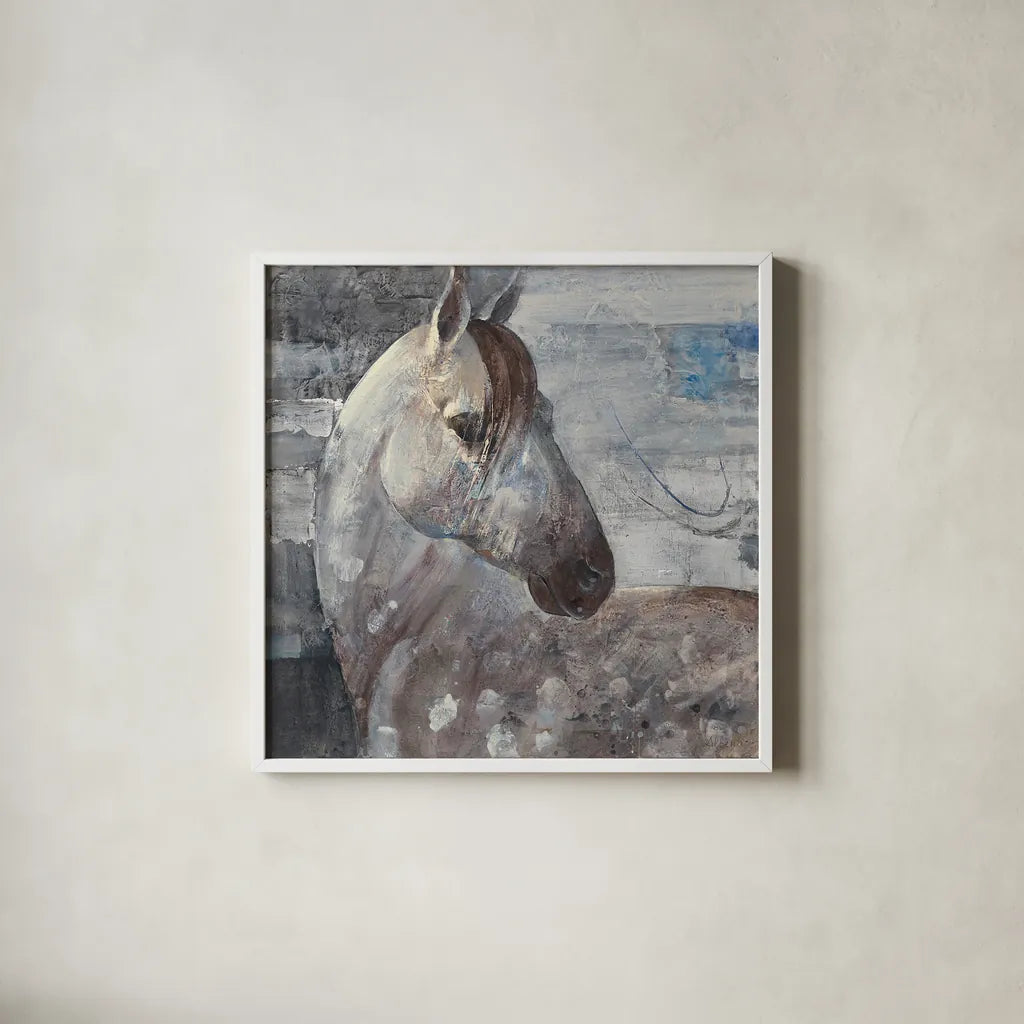 Appaloosa by Albena Hristova. Shown in a crisp white glass frame for a clean and minimalist style. Available as an archival giclee rolled canvas, fine art paper, or poster print. SKU 21394a.