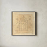 Architectural Drawing I Neutral by Albena Hristova. Shown in a sleek black glass frame for a contemporary gallery look. Available as an archival giclee rolled canvas, fine art paper, or poster print. SKU 90917a.