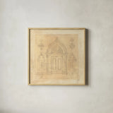 Architectural Drawing I Neutral by Albena Hristova. Shown in a natural wood glass frame for a timeless modern aesthetic. Available as an archival giclee rolled canvas, fine art paper, or poster print. SKU 90917a.