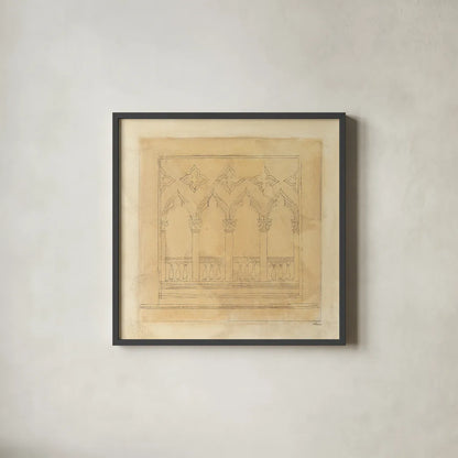 Architectural Drawing II Neutral by Albena Hristova. Shown in a sleek black glass frame for a contemporary gallery look. Available as an archival giclee rolled canvas, fine art paper, or poster print. SKU 90918a.