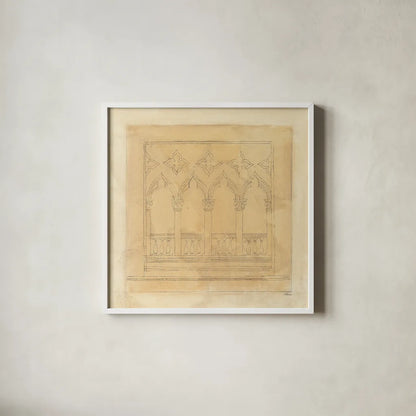 Architectural Drawing II Neutral by Albena Hristova. Shown in a crisp white glass frame for a clean and minimalist style. Available as an archival giclee rolled canvas, fine art paper, or poster print. SKU 90918a.