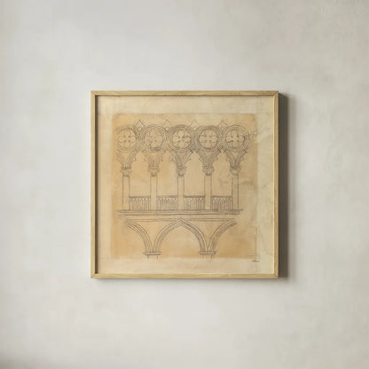 Architectural Drawing III Neutral by Albena Hristova. Shown in a natural wood glass frame for a timeless modern aesthetic. Available as an archival giclee rolled canvas, fine art paper, or poster print. SKU 90919a.