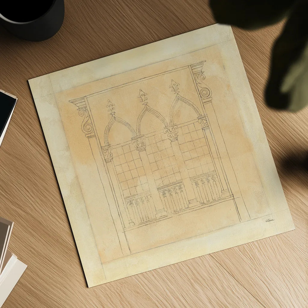 Architectural Drawing IV Neutral by Albena Hristova. Shown as a detailed flat fine art print, highlighting archival giclee quality. Available as an archival giclee rolled canvas, fine art paper, or poster print. SKU 90920a.