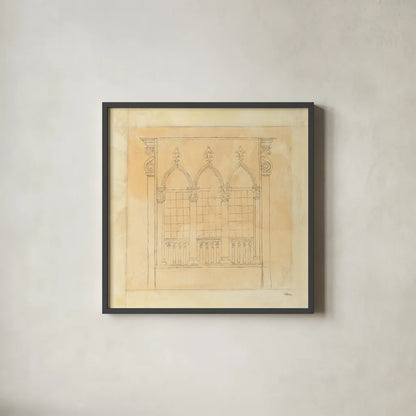 Architectural Drawing IV Neutral by Albena Hristova. Shown in a sleek black glass frame for a contemporary gallery look. Available as an archival giclee rolled canvas, fine art paper, or poster print. SKU 90920a.