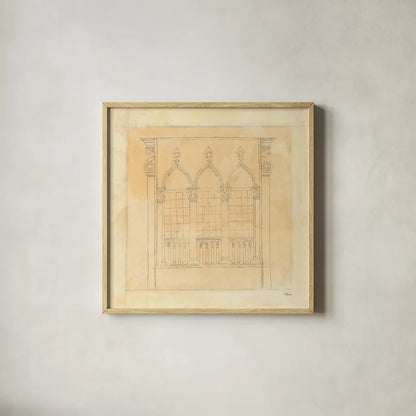 Architectural Drawing IV Neutral by Albena Hristova. Shown in a natural wood glass frame for a timeless modern aesthetic. Available as an archival giclee rolled canvas, fine art paper, or poster print. SKU 90920a.