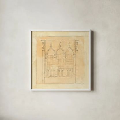 Architectural Drawing IV Neutral by Albena Hristova. Shown in a crisp white glass frame for a clean and minimalist style. Available as an archival giclee rolled canvas, fine art paper, or poster print. SKU 90920a.