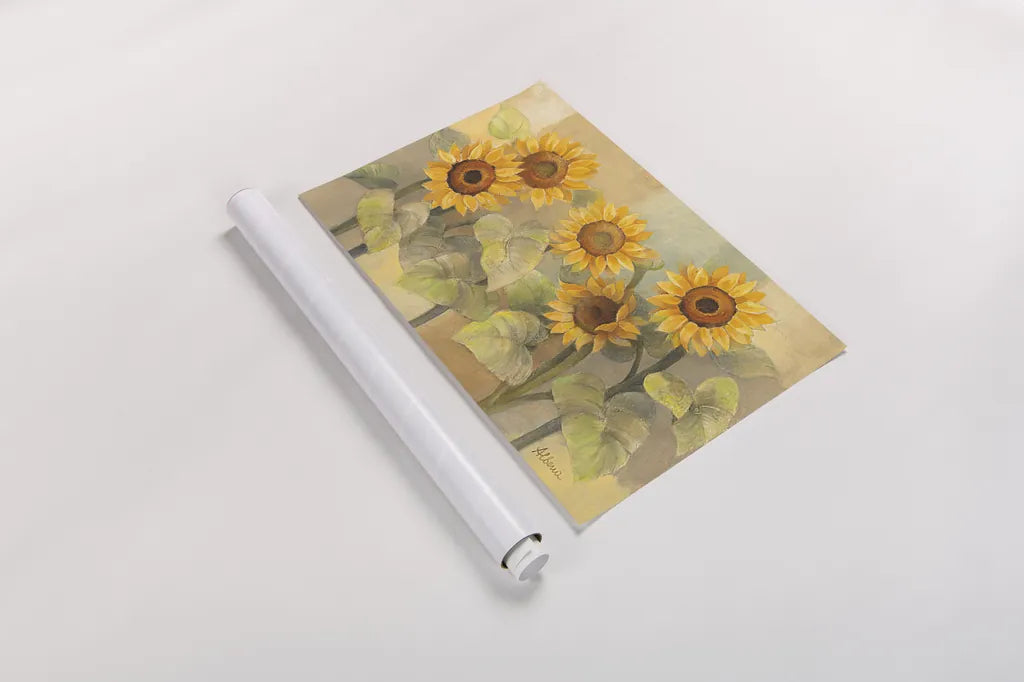 August Sunflowers by Albena Hristova. shown as a rolled paper print. Available as archival giclee rolled canvas, fine art paper, or poster print. SKU 4004i.