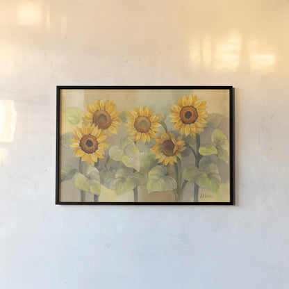 August Sunflowers by Albena Hristova. shown as a paper print in a black flame. Available as a archival giclee rolled canvas, fine art paper, or poster print. SKU 4004i.