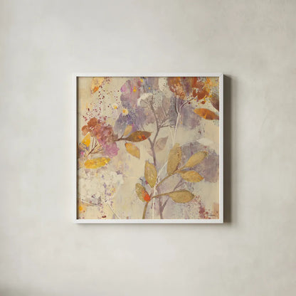 Autumn Botanicals II by Albena Hristova. Shown in a crisp white glass frame for a clean and minimalist style. Available as an archival giclee rolled canvas, fine art paper, or poster print. SKU 17797a.