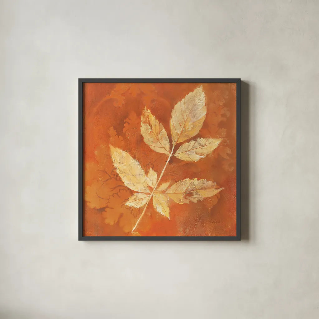Autumn Leaves II by Albena Hristova. Shown in a sleek black glass frame for a contemporary gallery look. Available as an archival giclee rolled canvas, fine art paper, or poster print. SKU 55451a.