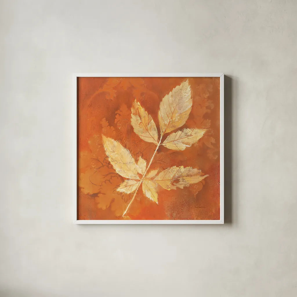 Autumn Leaves II by Albena Hristova. Shown in a crisp white glass frame for a clean and minimalist style. Available as an archival giclee rolled canvas, fine art paper, or poster print. SKU 55451a.