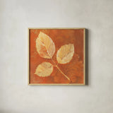 Autumn Leaves III by Albena Hristova. Shown in a natural wood glass frame for a timeless modern aesthetic. Available as an archival giclee rolled canvas, fine art paper, or poster print. SKU 55452a.
