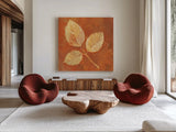 Autumn Leaves III by Albena Hristova. Shown as extra-large giant wall art in a modern living room. Available as an archival giclee rolled canvas, fine art paper, or poster print. SKU 55452a.
