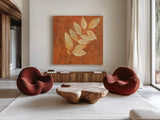 Autumn Leaves IV by Albena Hristova. Shown as extra-large giant wall art in a modern living room. Available as an archival giclee rolled canvas, fine art paper, or poster print. SKU 55453a.