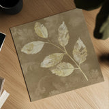 Autumn Leaves White on Taupe I by Albena Hristova. Shown as a detailed flat fine art print, highlighting archival giclee quality. Available as an archival giclee rolled canvas, fine art paper, or poster print. SKU 55458a.