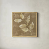 Autumn Leaves White on Taupe I by Albena Hristova. Shown in a natural wood glass frame for a timeless modern aesthetic. Available as an archival giclee rolled canvas, fine art paper, or poster print. SKU 55458a.