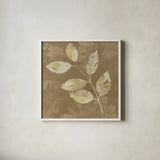 Autumn Leaves White on Taupe I by Albena Hristova. Shown in a crisp white glass frame for a clean and minimalist style. Available as an archival giclee rolled canvas, fine art paper, or poster print. SKU 55458a.