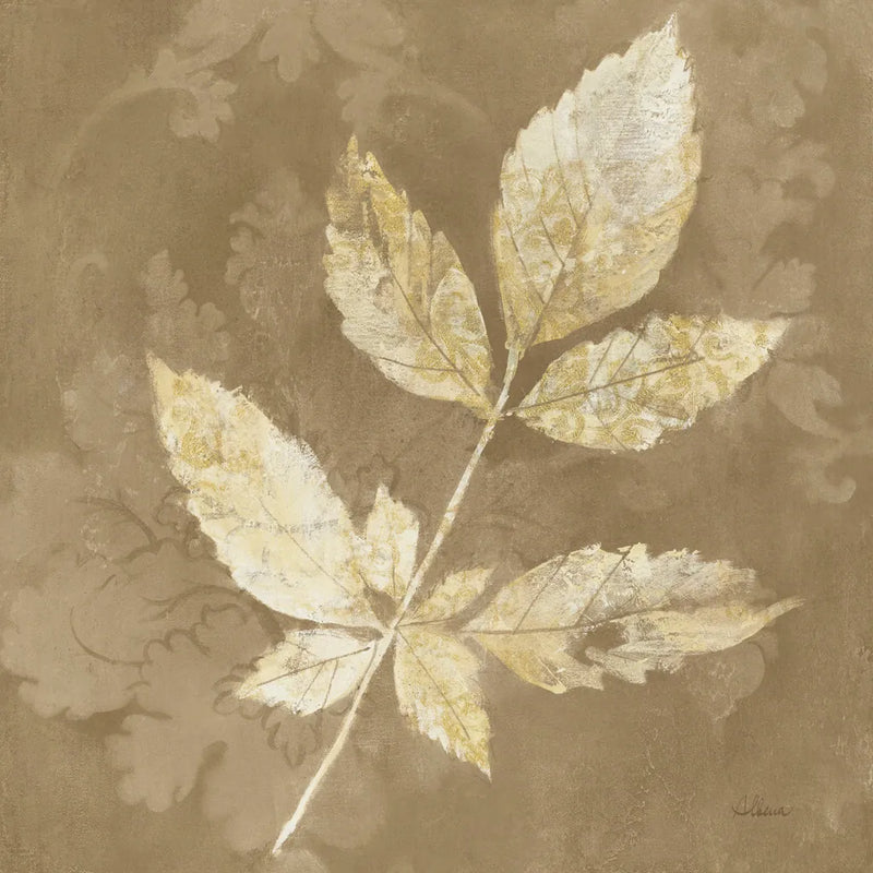 Autumn Leaves White on Taupe II by Albena Hristova. SKU 55459a. Archival Giclee Fine art print for wall decor.