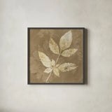 Autumn Leaves White on Taupe II by Albena Hristova. Shown in a sleek black glass frame for a contemporary gallery look. Available as an archival giclee rolled canvas, fine art paper, or poster print. SKU 55459a.