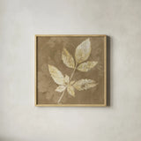 Autumn Leaves White on Taupe II by Albena Hristova. Shown in a natural wood glass frame for a timeless modern aesthetic. Available as an archival giclee rolled canvas, fine art paper, or poster print. SKU 55459a.