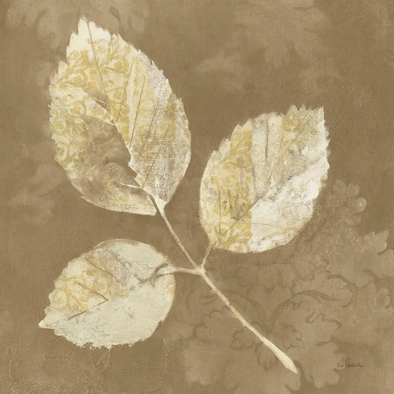 Autumn Leaves White on Taupe III by Albena Hristova. SKU 55460a. Archival Giclee Fine art print for wall decor.