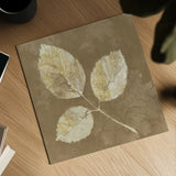 Autumn Leaves White on Taupe III by Albena Hristova. Shown as a detailed flat fine art print, highlighting archival giclee quality. Available as an archival giclee rolled canvas, fine art paper, or poster print. SKU 55460a.