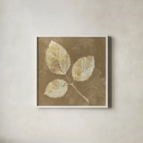 Autumn Leaves White on Taupe III by Albena Hristova. Shown in a crisp white glass frame for a clean and minimalist style. Available as an archival giclee rolled canvas, fine art paper, or poster print. SKU 55460a.
