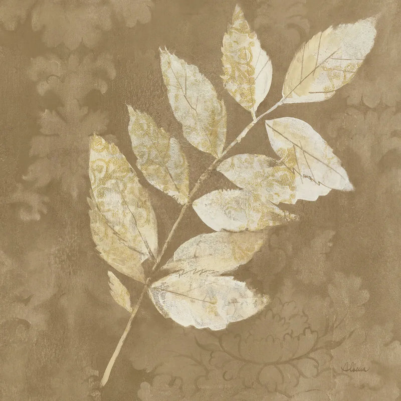 Autumn Leaves White on Taupe IV by Albena Hristova. SKU 55461a. Archival Giclee Fine art print for wall decor.