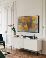 Autumn Rain by Albena Hristova. shown as a framed stretched canvas in a living room above a console. Available as a archival giclee rolled canvas, fine art paper, or poster print. SKU 59660i.