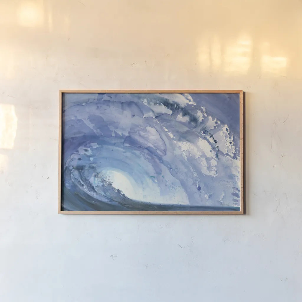 Barrel Wave by Albena Hristova. shown as a paper print in a natural frame. Available as a archival giclee rolled canvas, fine art paper, or poster print. SKU 46909i.