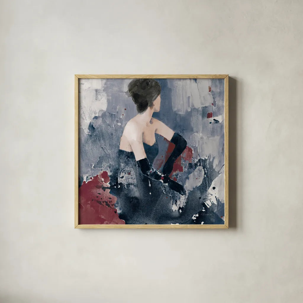 Beautiful Gaze I Blue by Albena Hristova. Shown in a natural wood glass frame for a timeless modern aesthetic. Available as an archival giclee rolled canvas, fine art paper, or poster print. SKU 84845a.