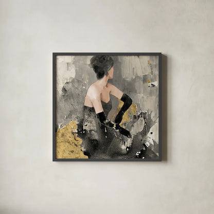 Beautiful Gaze I Neutral Gold by Albena Hristova. Shown in a sleek black glass frame for a contemporary gallery look. Available as an archival giclee rolled canvas, fine art paper, or poster print. SKU 31564a.