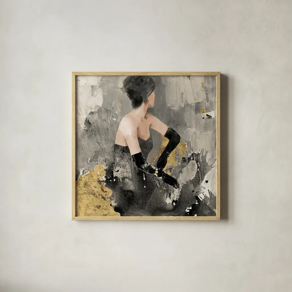 Beautiful Gaze I Neutral Gold by Albena Hristova. Shown in a natural wood glass frame for a timeless modern aesthetic. Available as an archival giclee rolled canvas, fine art paper, or poster print. SKU 31564a.