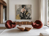 Beautiful Gaze I Neutral Gold by Albena Hristova. Shown as extra-large giant wall art in a modern living room. Available as an archival giclee rolled canvas, fine art paper, or poster print. SKU 31564a.