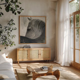 Bijou Reversed Dark by Albena Hristova. Shown in a natural wood frame in a cozy modern living room. Available as an archival giclee rolled canvas, fine art paper, or poster print. SKU 60615a.