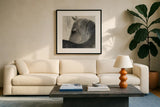 Bijou Reversed Dark by Albena Hristova. Displayed in a glass frame with matte in a clean modern living room. Available as an archival giclee rolled canvas, fine art paper, or poster print. SKU 60615a.