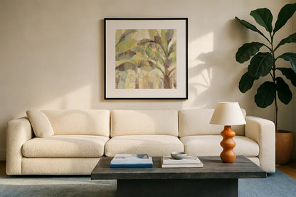 Bimini II by Albena Hristova. Displayed in a glass frame with matte in a clean modern living room. Available as an archival giclee rolled canvas, fine art paper, or poster print. SKU 20038a.