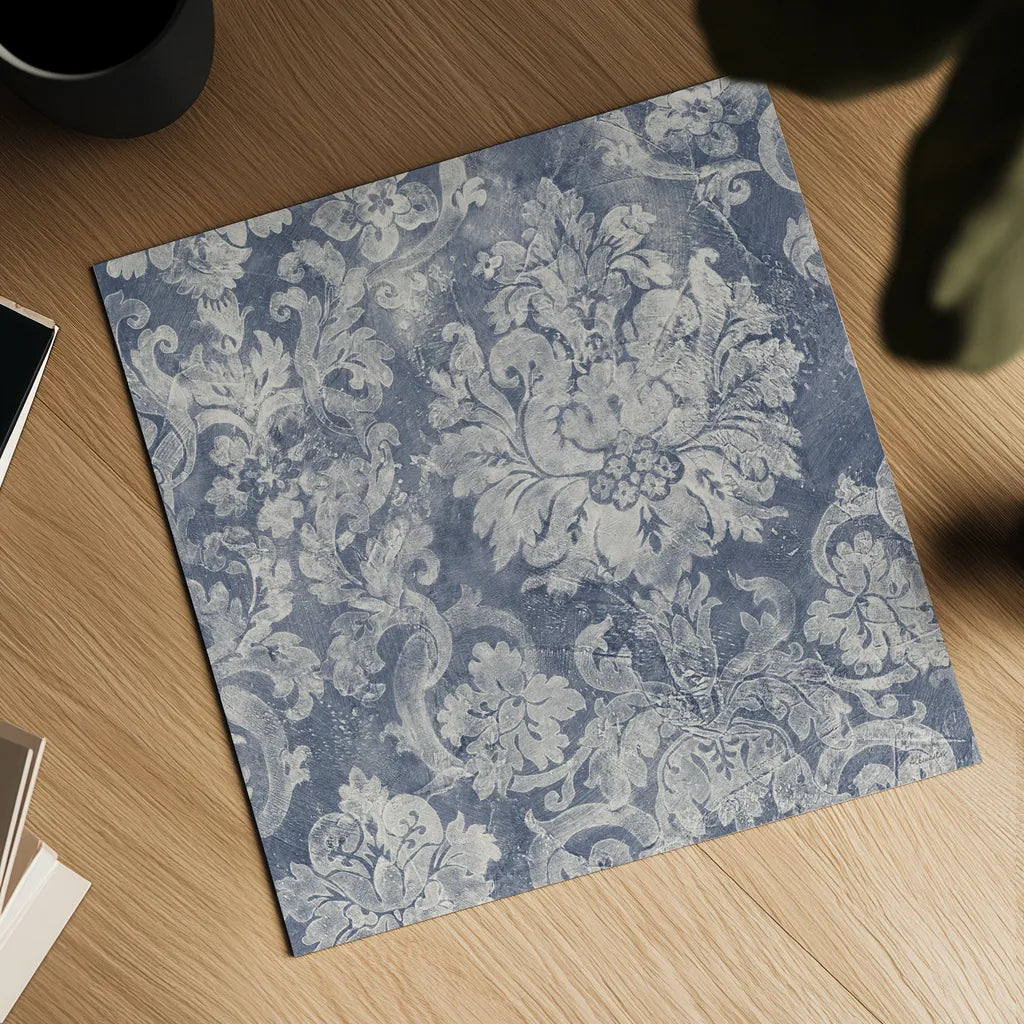 Blue Damask by Albena Hristova. Shown as a detailed flat fine art print, highlighting archival giclee quality. Available as an archival giclee rolled canvas, fine art paper, or poster print. SKU 81055a.